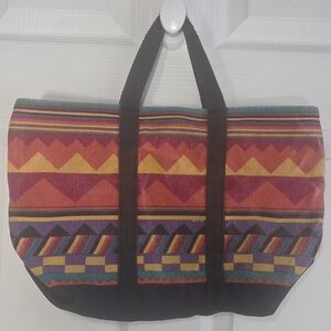 Vintge Colorful Striped Geometric Tote Bag Large Size Made In The USA